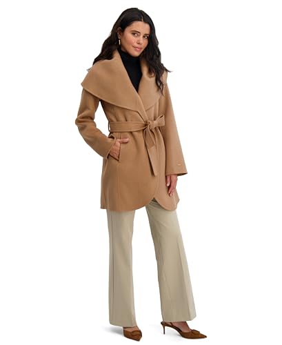 Image of TAHARI Womens Double-faced Luxury Soft Wool Blend Peacoat Removable Belt Wool Coat Oversized Collar
