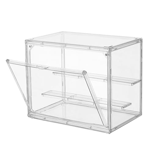 Image of Acrylic Display Case, 3 Tier Figure Display Case for Collectibles | Clear Stackable Display Case with Magnetic Door, Interlocking Design, 2 Movable Plates, Small Easy Assembly Showcase