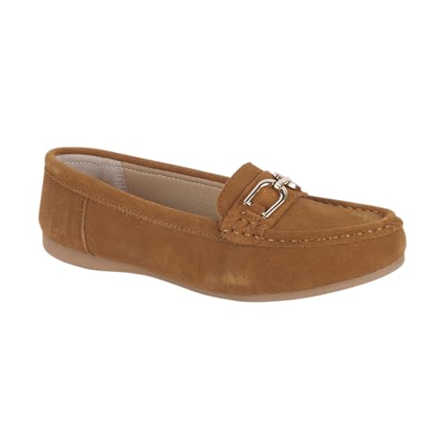 Jo & Joe Women’s Suede Comfort Loafers with Gold Buckle – Cushioned Slip-On Casual Flats for Everyday Wear Sizes 4-8
