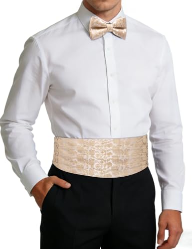 Image of Paisley Floral Tuxedo Cummerbund Bow Tie Pocket Square Set for Men