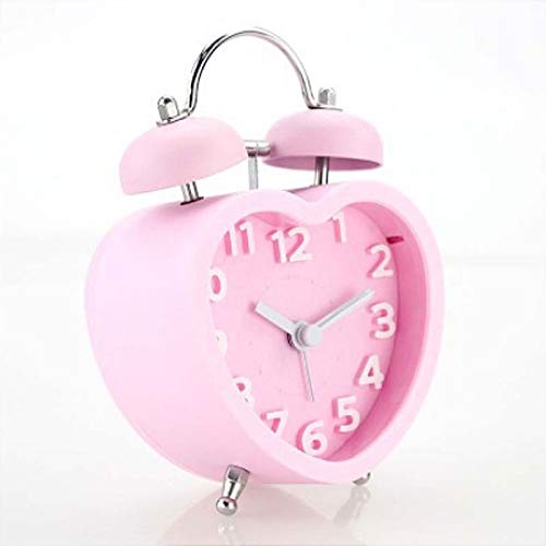 Millya UK 3 Inch Cute Twin Bell Loud Alarm Clock Battery Operated Non Ticking Heart Shape Alarm Clock (Pink)