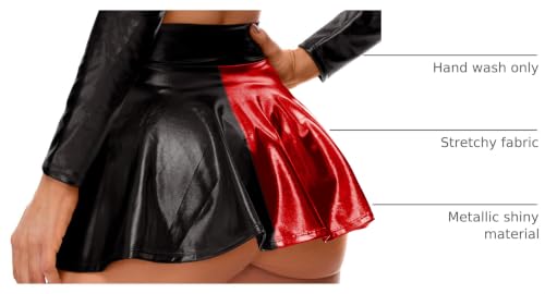 Kepblom Women's Metallic Mini Skirt : Sexy Shiny Pleated Skirts for Festival Costumes, Rave Party, BedBlack,L by Kepblom - Used condition - US$23.74