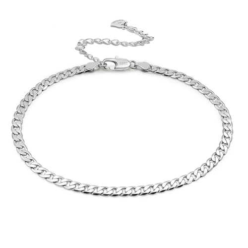925 Sterling Silver Anklets Bracelet Women/Men Waterproof Simple Durable Chopin Chain/Cuban Link/Figaro/Box/Twist Rope Chain For Beach Foot Jewelry Gift (3MM Blade Chain 27cm)