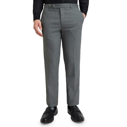 Image of Park Avenue Men Mid Rise Polyester Blend Stripe Pattern Super Slim Fit Flat Front Formal Trouser