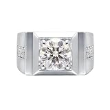 Gualiy Anillos de boda para hombre, oro blanco de 14/18 quilates, anillos de promesa de moissanita de forma redonda de 2 quilates, Oro blanco de 14 quilates, Moissanita