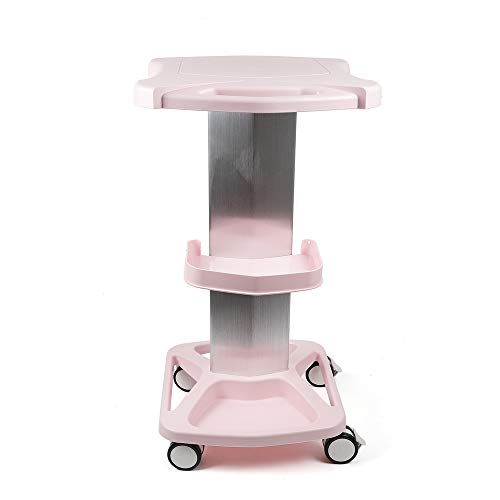 Aluminum Salon Trolley Cart, Alloy Trolley Stand for Beauty Equipment, with Tray and Wheels for Hospitals, Beauty Salons, Carrying Equipment (Pink)