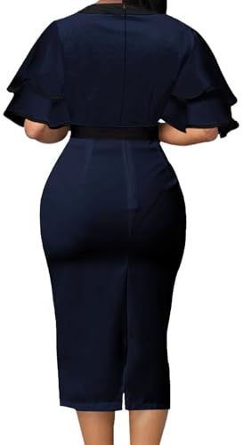 Image of Xinlees Women's Bodycon Pencil Dress Sexy Short Ruffles Sleeve Clubwear Basic Fitted Outfits Casual Midi Dresses