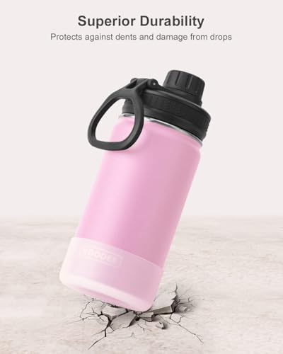 Image of koodee Water Bottle for School-12 oz Stainless Steel Vacuum Insulated Wide Mouth Flask with Leakproof Spout Lid (Pink)