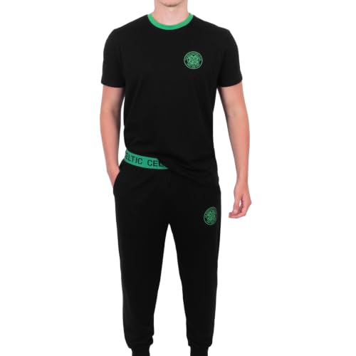 Image of Celtic FC Official Gift Mens Premium Long Pyjamas Set Black Green Small