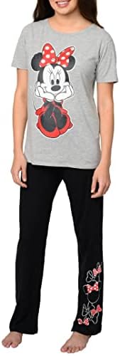 Disney Women's Pajama Lounge Set Minnie Mouse (Grey Tee & Black Pants, 3X)