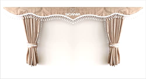 Rideaux de camion Scania haut de gamme Perflex beige et finitions pompons
