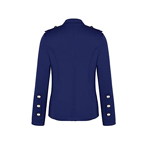 Blazer feminino de manga comprida com botões e frente aberta, casaco de terno casual, Azul marino, X