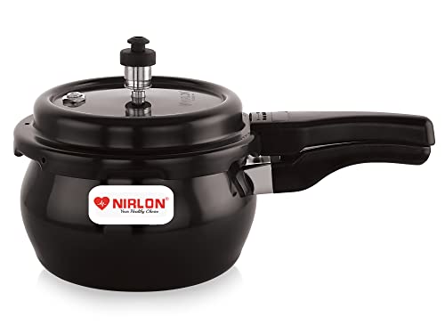 Image of NIRLON Induction Base Hard Anodized Aluminium Outer Lid Handi Pressure Cooker, Glossy finish, Black, 3 Litres