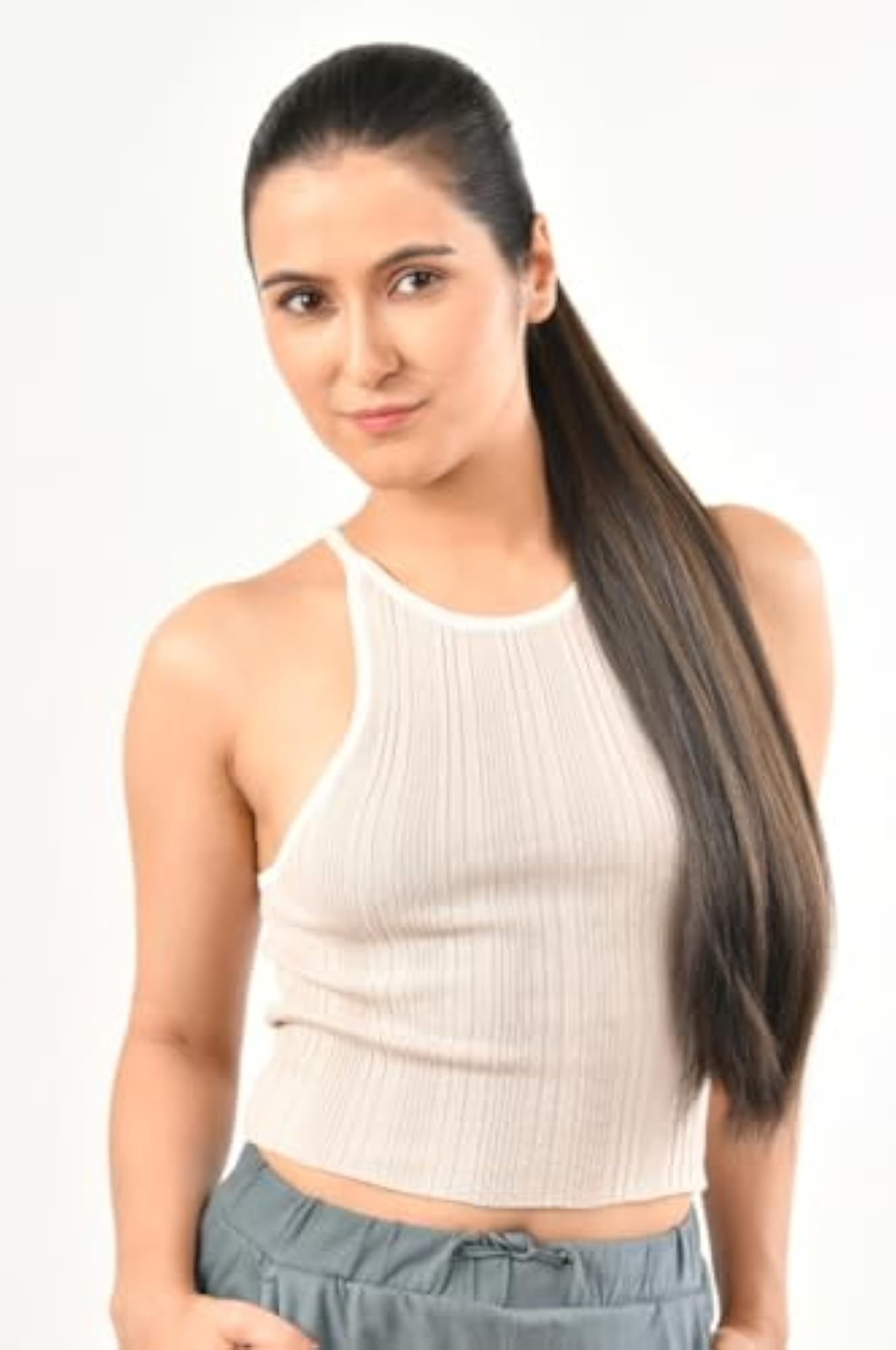 JustClipIt Lara Long Straight Ponytail Hair Extension, Highlight Gold