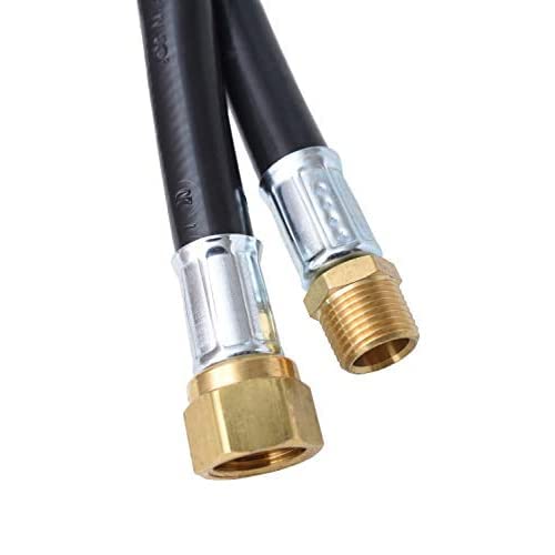 Image of Flame King 40-inch Propane Thermo Plastic Hose Assembly, 3 /8-inch ID, 3 /8-inch MPT X 1 /2-inch Female Flare, for RVs and Travel Trailers