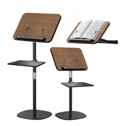 NAMON 2-in-1 Wooden Music Stand, Floor & Tabletop Sheet Music Stand with Page Clips & Tray, 16.5'-51' Adjustable Height, Ideal for Violin, Guitar, Conductors & Classroom (Walnut Effect)