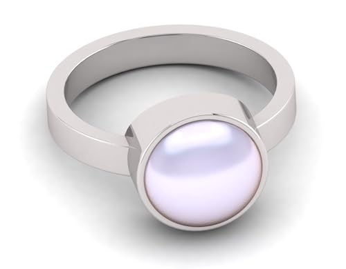 Natural South Sea Pearl Ring, Sterling Silver, for Women, White Moti Ring by DINJEWEL - Image 3