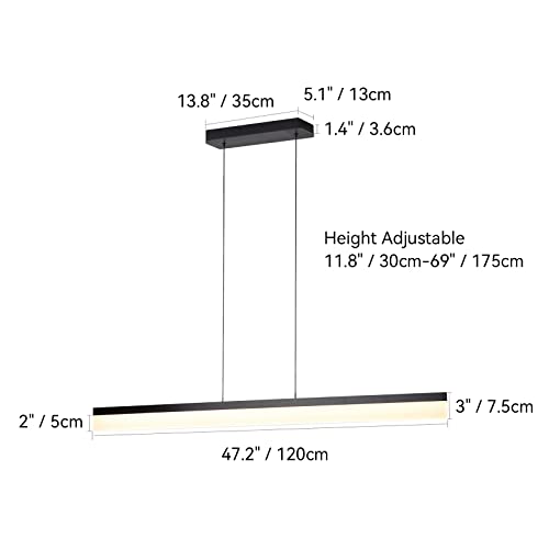 Tubicen Led Linear Pendant Light, 30W Led Dimmable Pendant Lighting For Kitchen Island, 47.2" L Height-Adjustable Black Ceiling Hanging Light, Aluminum Modern Dining Room Island Bar Light #TOP5
