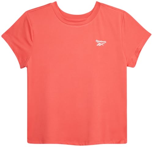 Reebok Girls Athletic Shirts - Single/Multipack Performance Short Sleeve Crewneck Girls Shirts - Gym Workout Active T-Shirts, Size 8, Hot Coral