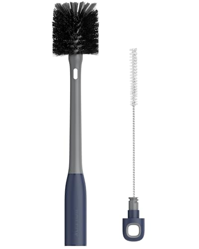 Image of ROSEOK 2 in 1 Bottle Brush with Straw Cleaner Brush, Water Bottle Brush | For Cleaning Glass, Sports Bottle, Coffee Mug, Cup Cleaner, Gray, 1 Pack