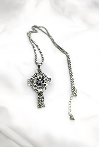 Big Vintage Celtic Cross Pendant Necklace for Men & Women - Stainless Steel Irish Jewelry with Shamrock & Claddagh Design - Adjustable 23.6"+2" Chain - Religious Protective Gift4
