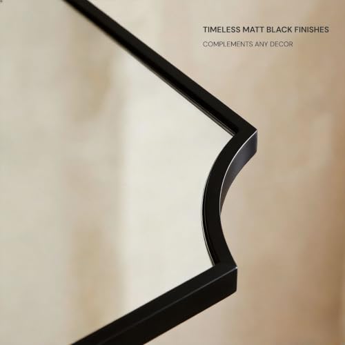 Image of TEHOME Scalloped Black 24x40'' Bathroom Vanity Mirror, Matt Black Decorative Bathroom Mirror