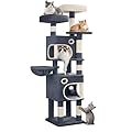 Hzuaneri 159 cm Cat Tree for Indoor Cats, Cat Tower, Multi-Level Cats Condo with 8 Scratching Posts, 3 Platforms, 2 Caves, Basket, Plush Balls, Sisal Rope, Anti-Tip Kit, Dark Grey MS15918SG