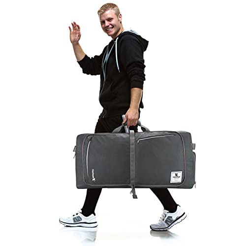 Hafmall 100L Foldable Duffle Bag For Traveling, Large Duffel Bag With Shoes Compartment, Water Resistant Travel Duffle Bag For Women Men, Packable Weekender Bag/Overnight Bag, Dark Gray #TOP6