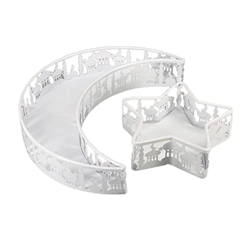 Zhoujielun 2Pcs Ramadan Iron Tray, Ramadan Kareem Iron Tray Decorations Moon Star Shaped Eid Mubarak Gift Box Dessert Tray Craft Islam Muslim Party Festival Table Decor Party Decorations #TOP11