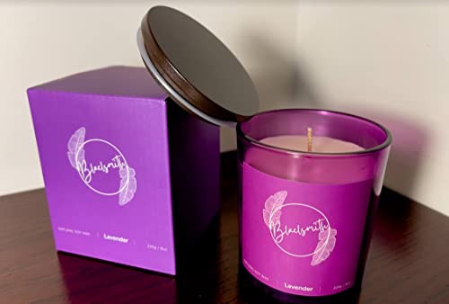 Natural Smokeless Scented Soy Candle | Lavender | A Fresh Blend Of Lavender | Medium 8 Oz One Cotton Wick | Long Burn Time | Includes Wooden Lid And Gift Box | Blacksmith Candles #TOP3