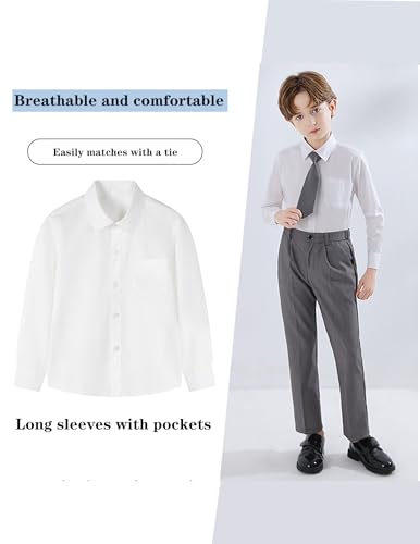 Boys Long Sleeve Dress Shirts Formal Solid Shirts Kids Casual Button Down Shirts with Chest Pocket3