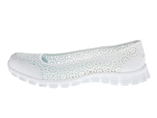 Skechers Skechers Sport Women's Sweetpea Slip-On Flat,White Mesh/Leather/Gray Trim,7 M US