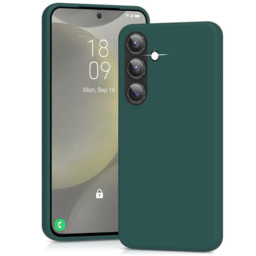 Image of YATWIN Silicone Case for Samsung Galaxy S24 5G Soft Touch Shockproof Dustproof Non-Slip Full Armour Phone Case for Samsung Galaxy S24 5G - Dark Green