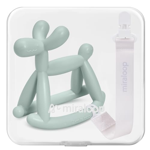 Image of Miraloop Baby Teether Toys for Teething Relief, Teething Toys 3-6 Months Food Grade Silicone Teether with Storage Box and Pacifier Clip, Baby Essential (Mint Green Clip+Box)