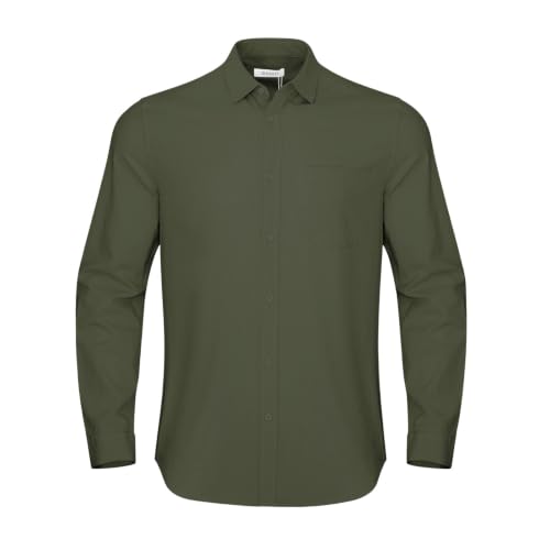Image of JEKAOYI Mens Button Down Cotton Linen Shirts Casual Long Sleeve Beach Tops