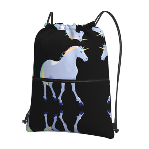GGNKDL Mochila con cremallera con cordón y diseño de silueta de unicornio, fuerte y ligera para senderismo, camping GGNKDL Mochila con cremallera con cordón y diseño de silueta de unicornio, fuerte y ligera para senderismo, camping