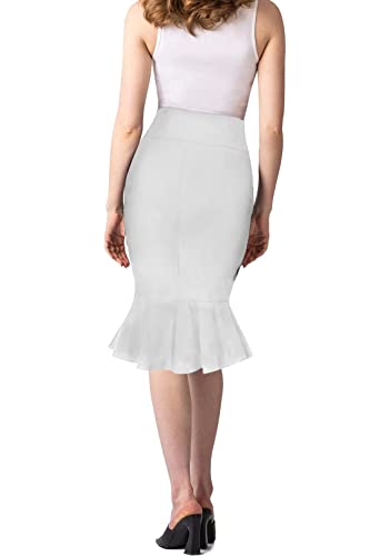 Womens Premium Nylon Ponte Stretch Office Fishtail Pencil Skirt Ksk45010 1073T White S #TOP4