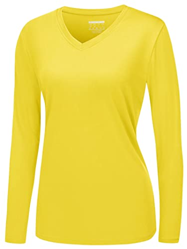 MAGCOMSEN Top Tee Shirts for Women Long Sleeve T-Shirt V Neck Hiking Shirt Quick Dry Rash Guards Shirts Outdoor Shirts Fishing Shirts for Women Yellow