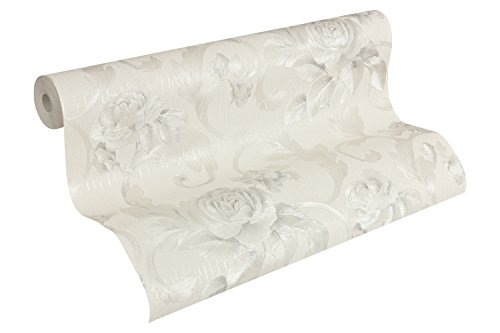 Papier peint Nobile grisaille métallisé blanc de luxe pour salons raffinés - 2