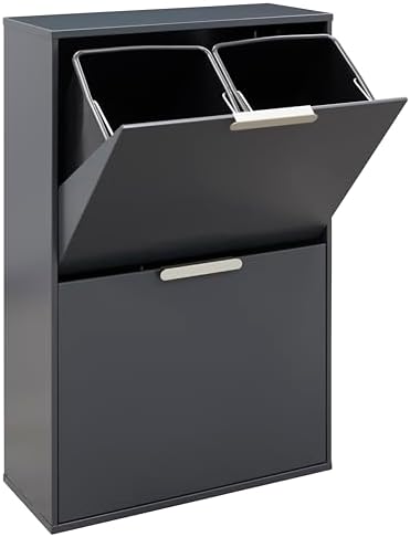 Poubelle Tri Sélectif Arredamenti Italia 872 Madera 2 En Hêtre Massif Blanc Laqué - Parfaite Pour Petits Espaces 36 X 84 X 26 Cm