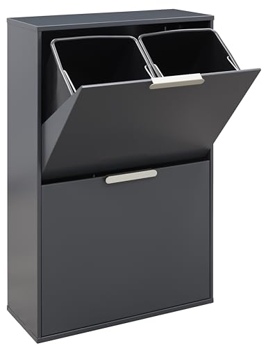 Arregui Ecoclas CR604-E Cubo de Basura y Reciclaje de Acero de 4 Compartimentos | 4x17L (68L) | Cubos de Basura de Cocina | Contenedores de Reciclaje para Casa u Oficina | antracita