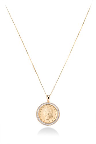 Miabella 18K Gold Over Sterling Silver Diamond Accent Genuine Italian 20 Lira Coin Pendant Necklace For Women 18 Inch Chain 925 Medallion Necklace Made In Italy #TOP2