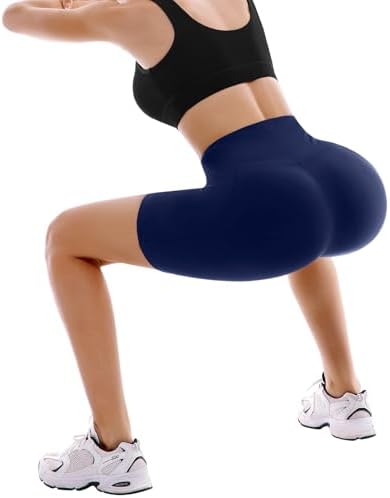 SINOPHANT High Waisted Women Biker Shorts - 6” Buttery Soft Elastic Tummy Control Shorts for Gym, Yoga, Workout(Pockets, S-M, Navy) — view 4