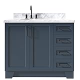 ARIEL 43' Inch Midnight Blue Bathroom Vanity with 1.5' Edge Italian Carrara White Marble Countertop...