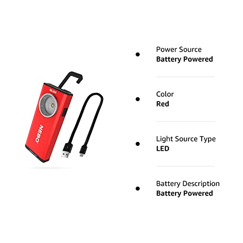 Nebo Rechargeable Flashlights High Lumens: 500-Lumen Led Flash Light Equipped With Dimming And Power Memory Recall; Featuring A Pocket Clip, Hanging Hook And Magnetic Base Slim 6694 Red #TOP3