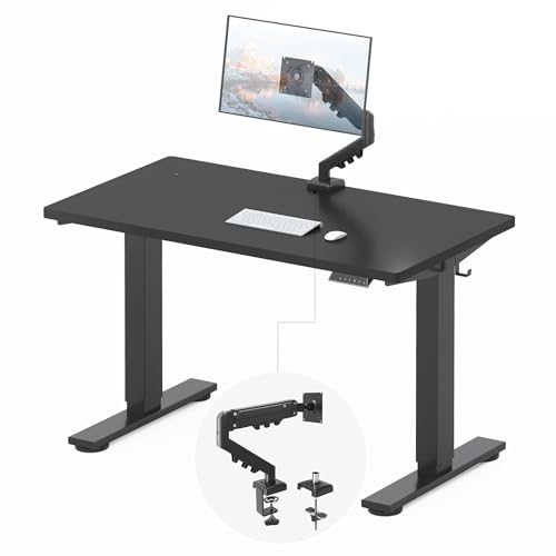 Image of FLEXISPOT EN2 48''x24'' Standing Desk with Monitor Mount Bundle, One-Piece Desktop, Fully Adjustable Single Monitor Arm with Cable Management, Bundle for Home Office, Gaming & Study, Black