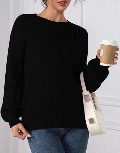 Fall Sweaters for Women 2025 - Lightweight, Honeycomb Long Sleeve, Elastic Hem, Crew Neck, Textured Knit Pullover