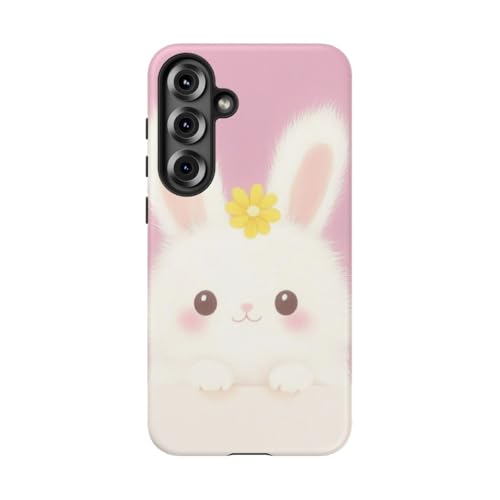 Coque Galaxy S25 Plus lapin blanc avec fleur jaune rigide mate