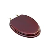 Renovators Supply Wooden Elongated Toilet Seat With Lid Cherry Finish Comfortable Easy Clean Oval Commode Seats For Toilets With Brass PVD Hinges And Non Slip Polymer Bumper Stabilizers