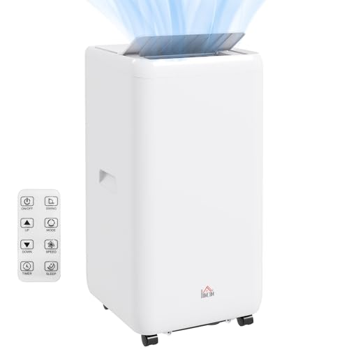 Homcom Condizionatore Portatile 1250W Con 5 Modalità, 2 Velocità E Timer 24H, Climatizzatore In Plastica Abs Con Maniglia E 4 Ruote, 35.5X35X70 Cm, Bi